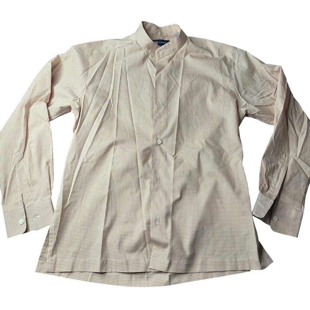 Issey Miyake Striped Mens Dress Shirt SSP Peachy Orange band/mandarin collar